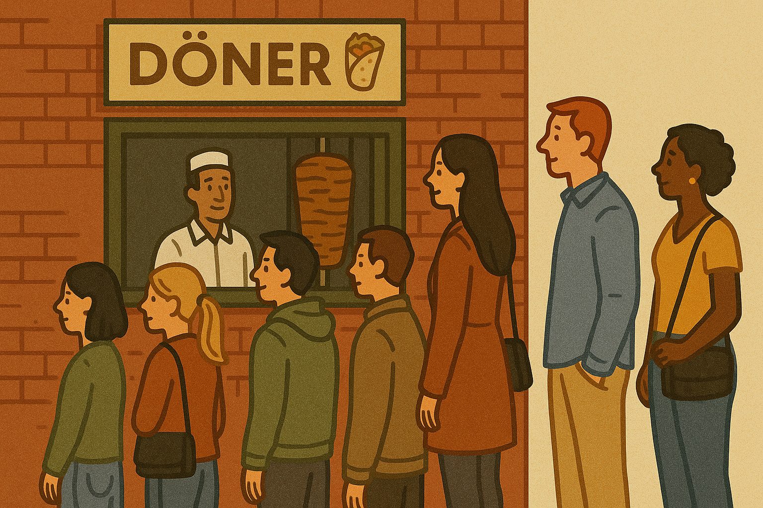 Menschen stehen Schlange vor einem Dönerladen